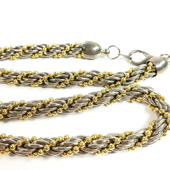 Twisted Rope Necklace Silver Gold Tone 25" - Picture 5 of 7